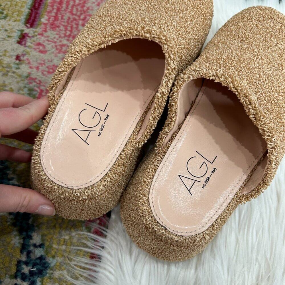 $595 AGL Beige Boho Slip On Chunky Platform Clog Mule 37 / 7 Resortwear Vacation - Picture 6 of 10